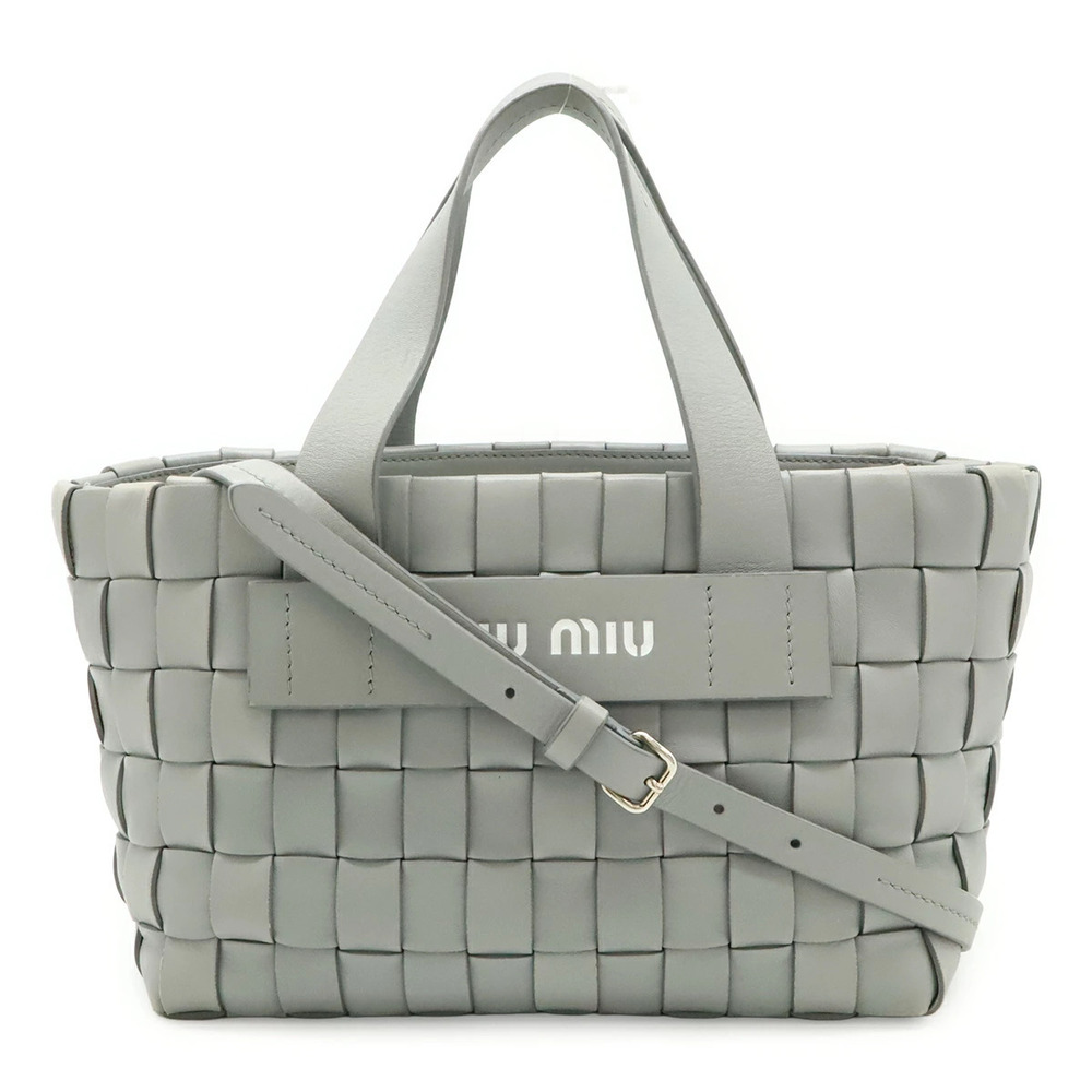 Miu Miu Resort Collection Intreccio Tote Bag Shoulder Woven Leather Gray